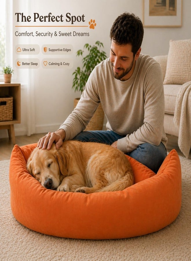 سرير كلاب SITSNOOZE ذو شكل ثماني الأضلاع، مناسب لفصل الشتاء، فائق النعومة وقابل للغسل، سرير مصمم خصيصًا للحيوانات الأليفة، مزود بقاعدة مانعة للانزلاق ومقاومة للماء (برتقالي، مقاس كبير). - Image 2