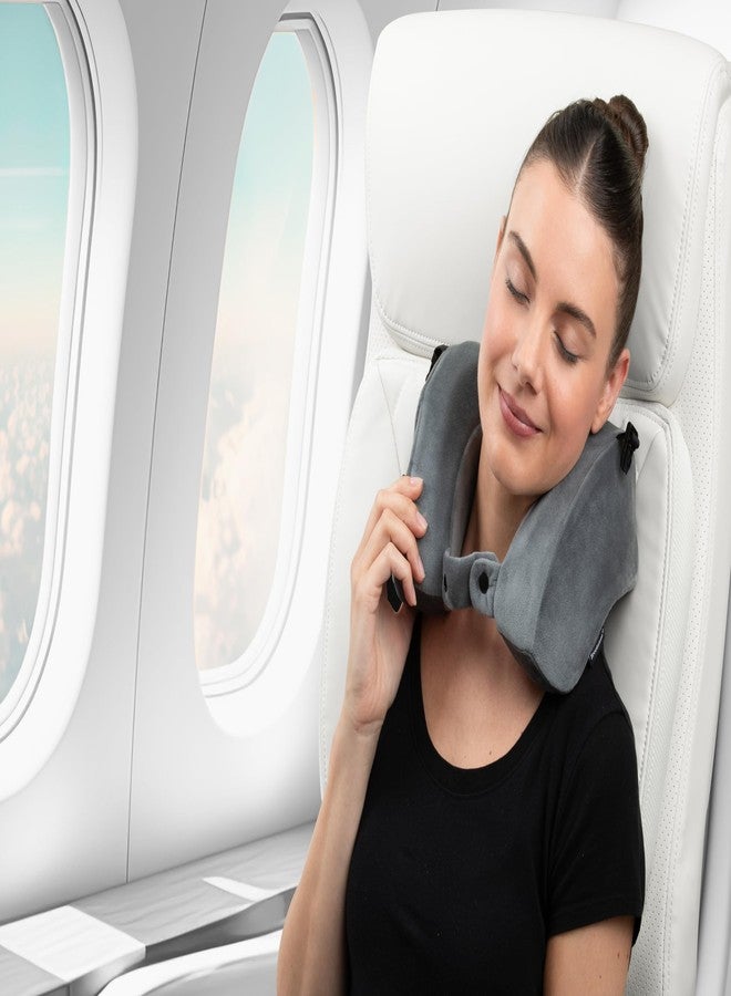 Brookstone USB Powered Vibration + Heating Travel Pillow - 2 in 1 Ergonomic Memory Foam Massaging Airplane Head, Neck, and Lumbar Pillow (Dark Grey) - Image 5