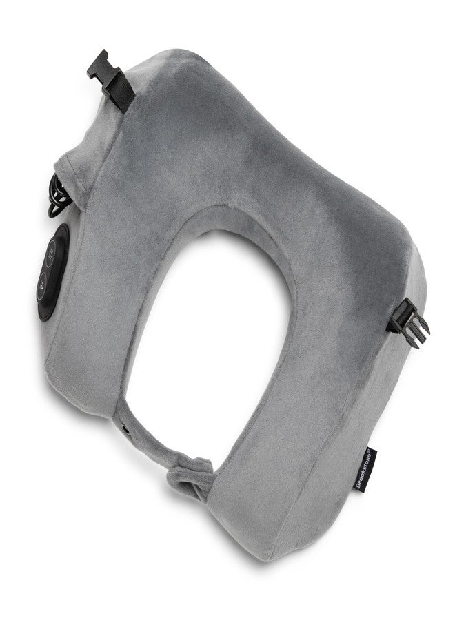 Brookstone USB Powered Vibration + Heating Travel Pillow - 2 in 1 Ergonomic Memory Foam Massaging Airplane Head, Neck, and Lumbar Pillow (Dark Grey) - Image 1
