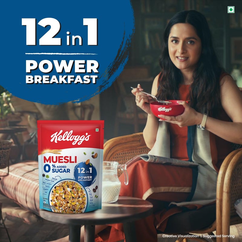 Kellogg's Muesli 0% Added Sugar 500 G | 12-In-1 Power Breakfast | India's No. 1 Muesli - Image 3