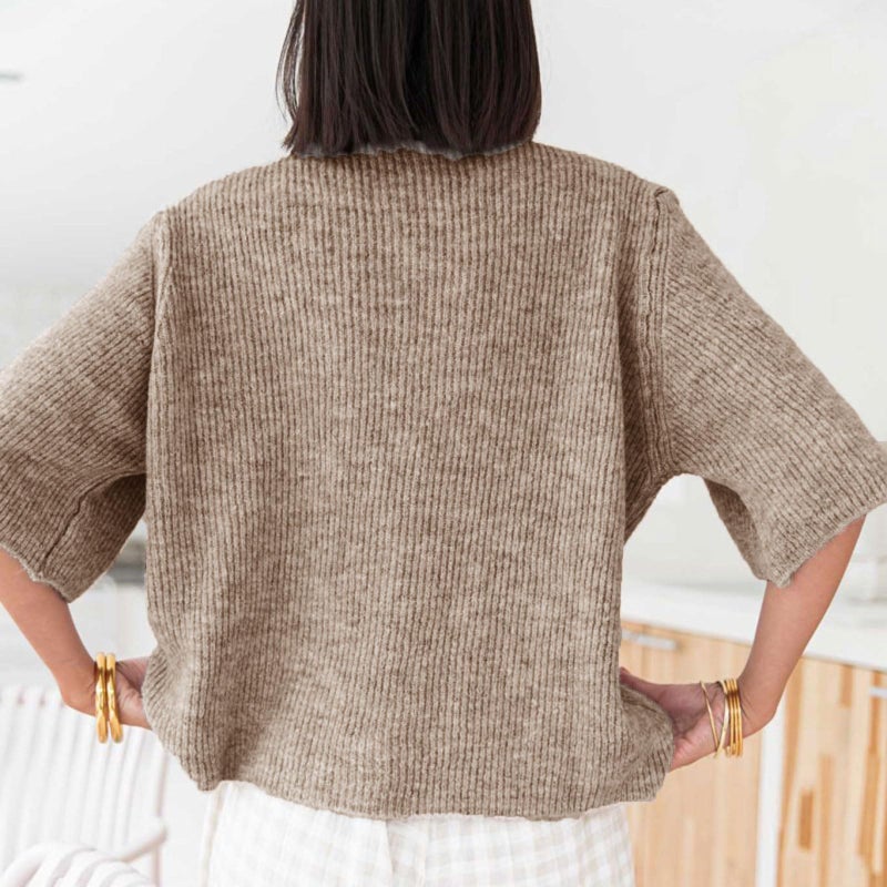 Yuemengxuan Women Y2k Crop Knit Cardigan T-Shirt Short Sleeve Button Down Casual Knitted Tees Y2k Girls Crop top Streewear (Dark Khaki #002, S) - Image 5