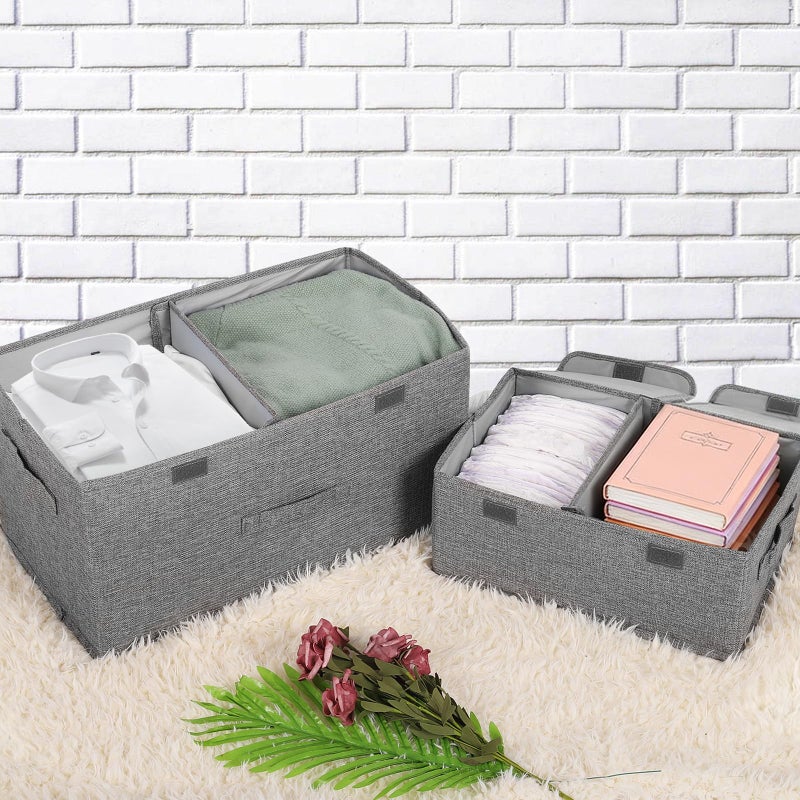 Valease 2 Pack Large Storage Boxes with Lids and Handles, Collapsible Linen Storage Bins Organizer Containers Baskets Cube with Removable Divider for Home Bedroom Closet Office (Pink, Small) - Image 4