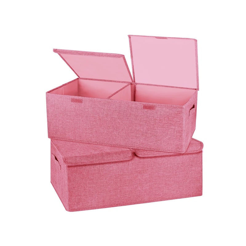 Valease 2 Pack Large Storage Boxes with Lids and Handles, Collapsible Linen Storage Bins Organizer Containers Baskets Cube with Removable Divider for Home Bedroom Closet Office (Pink, Small) - Image 1