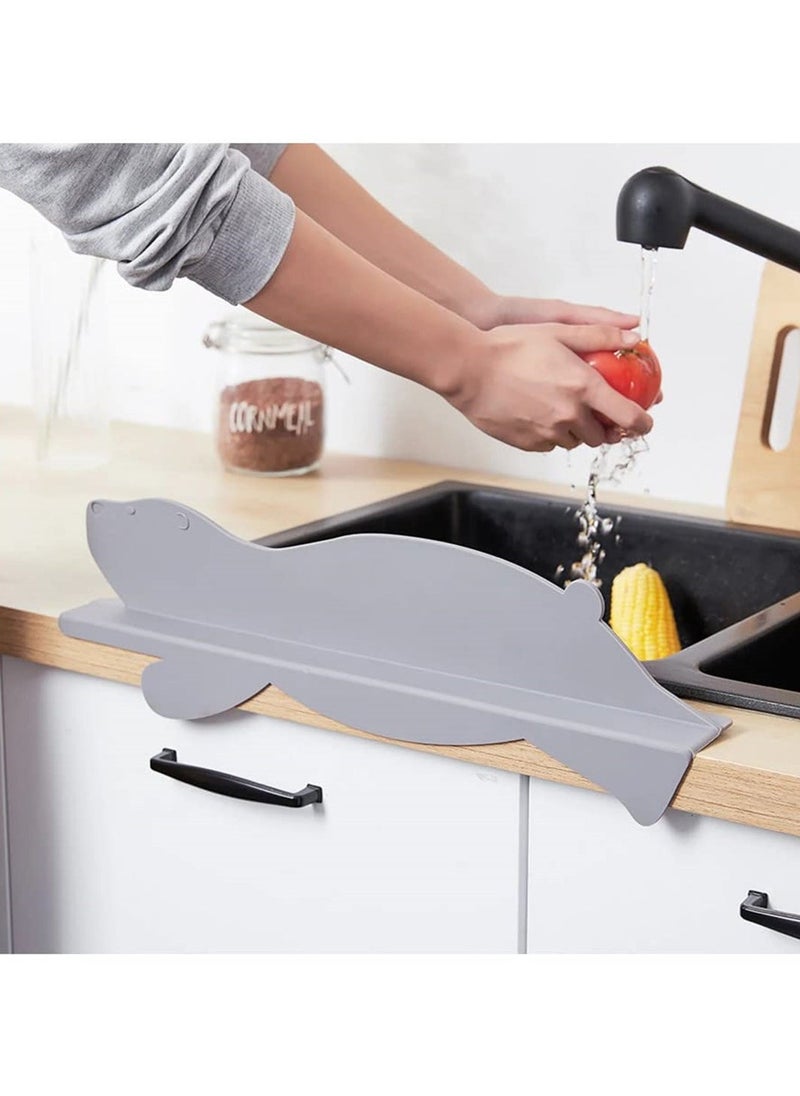 Silicone Sink Splash Guard, Cute Water Splatter Protector for Kitchen and Bathroom Sinks, Non-Slip Suction Cup Base, Faucet Backsplash Guard for Kids, Dishwasher Safe, Gray - Image 2