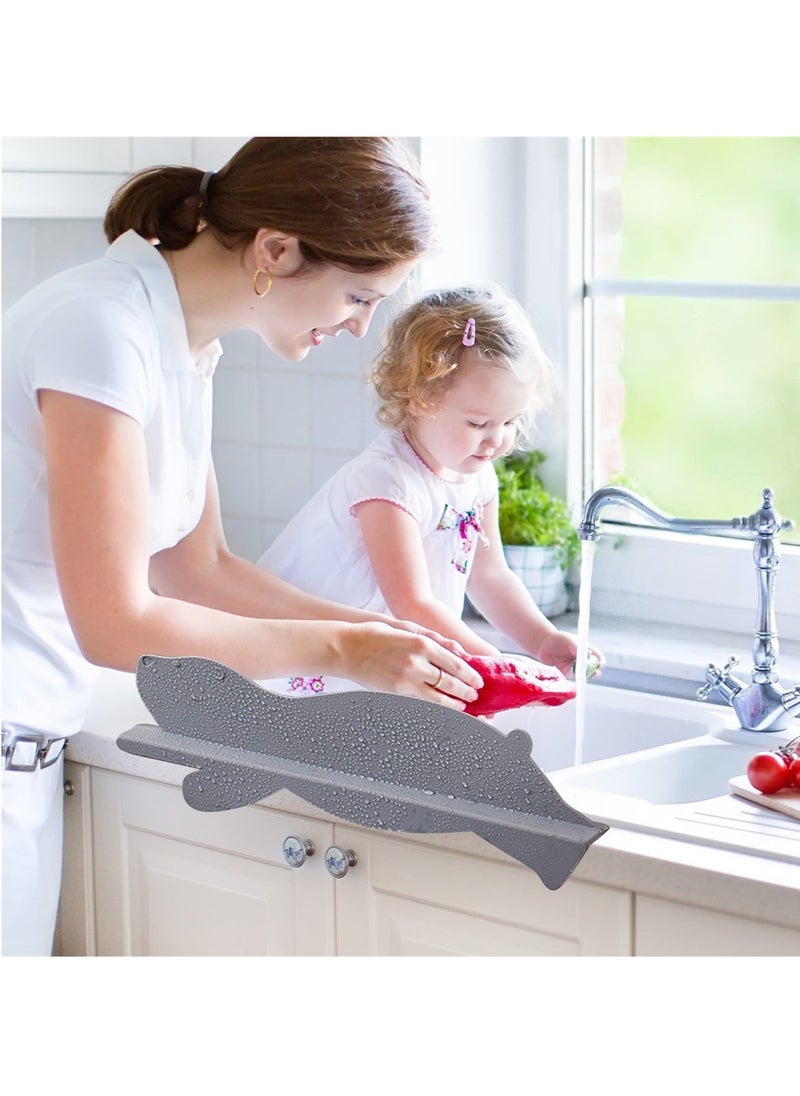 Silicone Sink Splash Guard, Cute Water Splatter Protector for Kitchen and Bathroom Sinks, Non-Slip Suction Cup Base, Faucet Backsplash Guard for Kids, Dishwasher Safe, Gray - Image 1