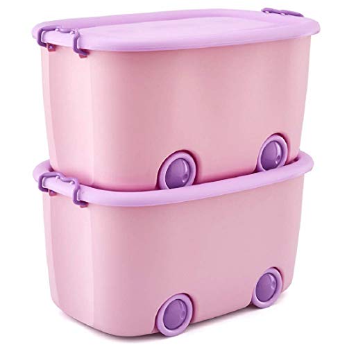 WHISKET Toy Chest Large Plastic Stackable Organizer Storage Box Container Bin with Lid and Wheels for Kids Toys, Clothes - [ Colour May Vary ] (2) - Image 4