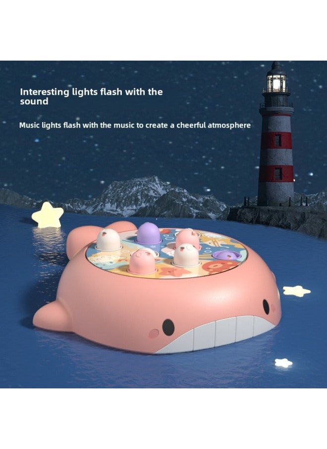Generic - Children's Puzzle Fun Lights Flashing With Sound Whale Shape Hamster Toy One-button Automatic Rotating Tapping Toy-Color:Blue Whale Whack-a-mole - Image 1