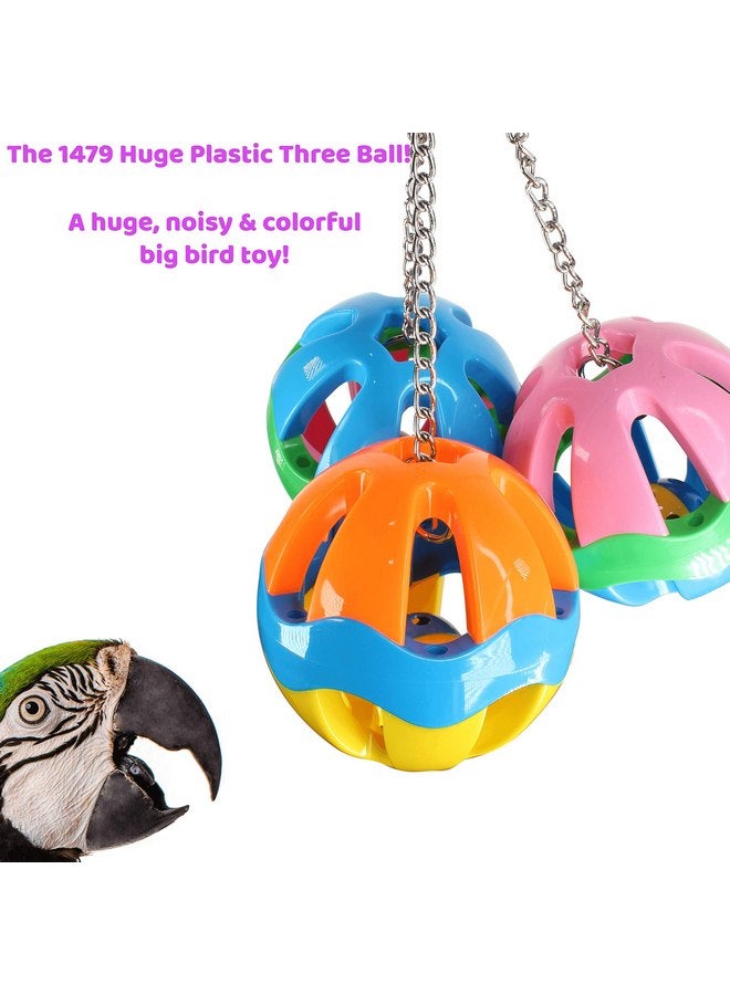 Bonka Bird Toys Bonka Bird Toys 1479 - Huge Plastic Three Ball (14" x 9") Large Parrot Puzzle Pull Rattle Cage Toy - Ideal for Macaw, Eclectus, Amazon, and Similar Sized Birds - Image 4