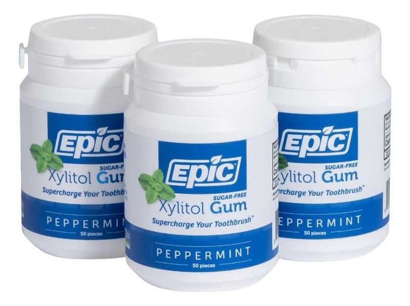 Epic 100% Xylitol Peppermint Chewing Gum - Sugar Free, Aspartame Free Dental Gum - Supports Oral Health & Fresh Breath - 50 Pieces (Pack of 3) - Image 1