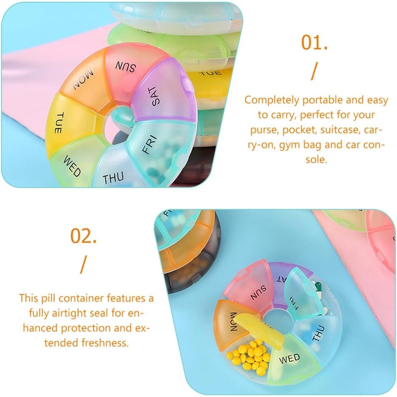 GALPADA 2pcs Portable Mini Medicine Organizer Case with 7 Colorful Compartments, Small Weekly Pill Box for Travel and Daily Medication Storage - Image 3