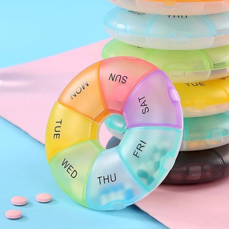 GALPADA 2pcs Portable Mini Medicine Organizer Case with 7 Colorful Compartments, Small Weekly Pill Box for Travel and Daily Medication Storage - Image 5