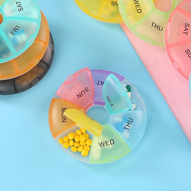 GALPADA 2pcs Portable Mini Medicine Organizer Case with 7 Colorful Compartments, Small Weekly Pill Box for Travel and Daily Medication Storage - Image 4
