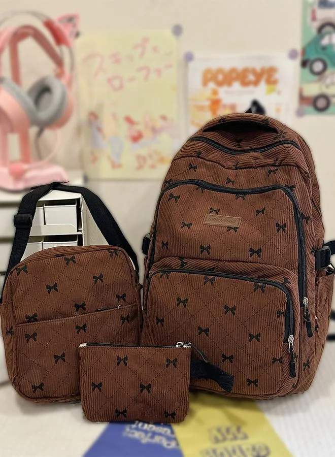 Take Two Bow Print Zip Closure Backpack with Shoulder Bag and Purse Set