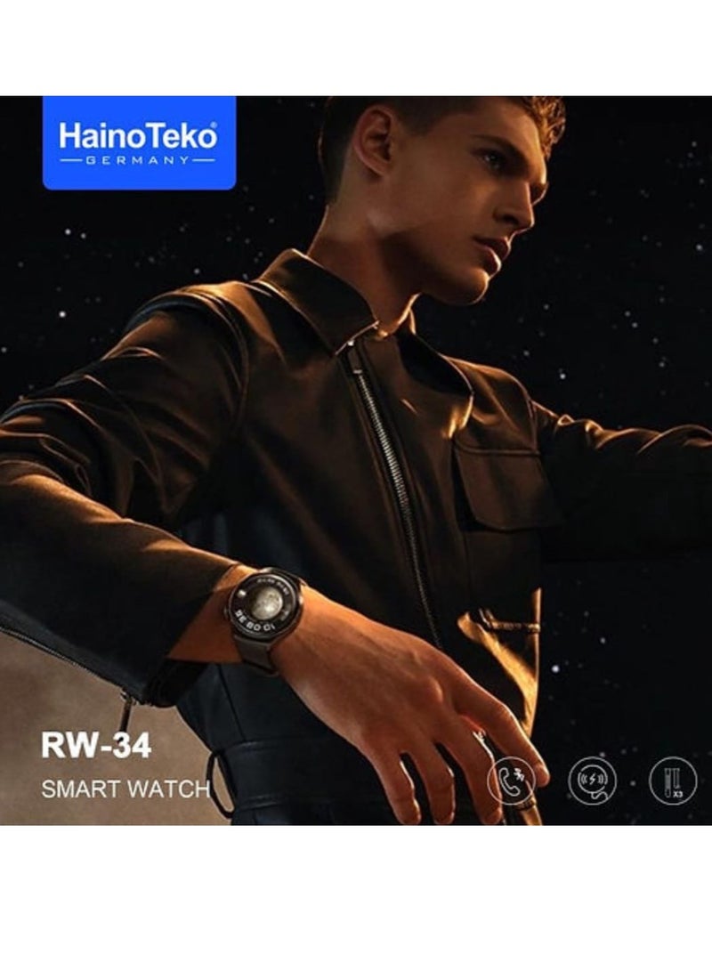 Haino Teko RW34 Smart Watch IPS HD AMOLED Display Screen With Three Strap Stainless Steel and Leather - Image 2