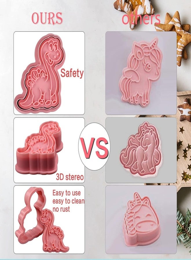 LEGACYCART 8pcs Dinosaur Cartoon Shaped Cookie Cutter Set, 3D Cookie Cutters for Baking Pink DIY Press Cookie Stamps Molds for Kids for DIY Baking (Pack of 1) - Image 5