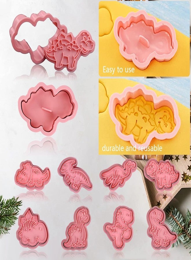LEGACYCART 8pcs Dinosaur Cartoon Shaped Cookie Cutter Set, 3D Cookie Cutters for Baking Pink DIY Press Cookie Stamps Molds for Kids for DIY Baking (Pack of 1) - Image 4