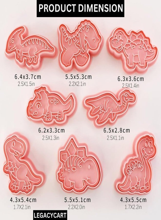 LEGACYCART 8pcs Dinosaur Cartoon Shaped Cookie Cutter Set, 3D Cookie Cutters for Baking Pink DIY Press Cookie Stamps Molds for Kids for DIY Baking (Pack of 1) - Image 2