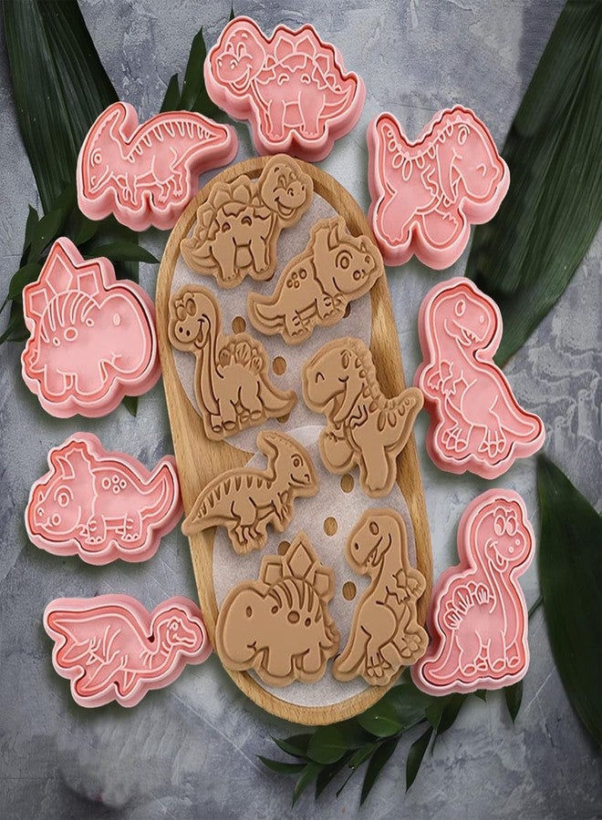 LEGACYCART 8pcs Dinosaur Cartoon Shaped Cookie Cutter Set, 3D Cookie Cutters for Baking Pink DIY Press Cookie Stamps Molds for Kids for DIY Baking (Pack of 1) - Image 3