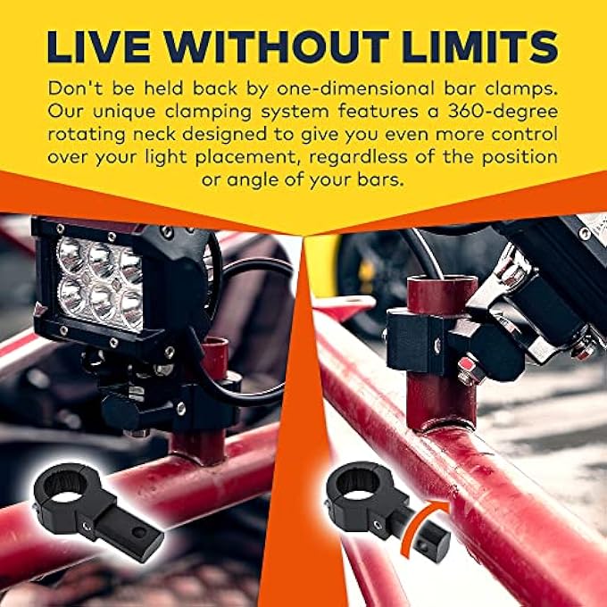 LAMPHUS OffRoad Atv Utv Light Bar Mounts Mounting Bracket Mini Bar Clamp Kits 0751125 Inch 360Degree 2 Stud Sizes Aluminium 2 Unit Bull Bar Roll Bar Clamp Roll Cage Clamps Mount - Image 3