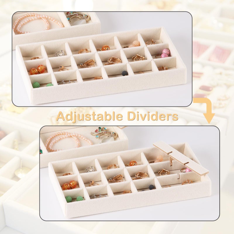 CDBOVID 1 Pcs Stackable Jewelry Organizer Stackable Trays,Jewelry Drawer Inserts Container Display Case Storage for Earring Necklace Rings Bracelet Watch with Removable Dividers-Beige - Image 2