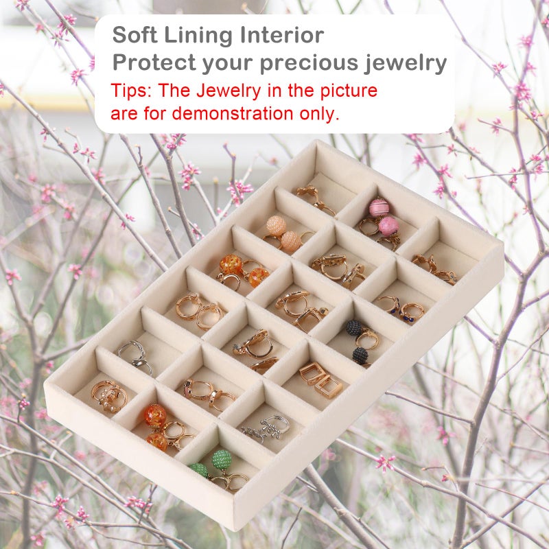 CDBOVID 1 Pcs Stackable Jewelry Organizer Stackable Trays,Jewelry Drawer Inserts Container Display Case Storage for Earring Necklace Rings Bracelet Watch with Removable Dividers-Beige - Image 3
