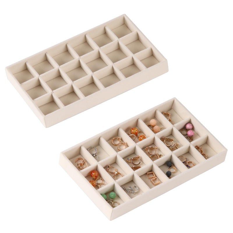 CDBOVID 1 Pcs Stackable Jewelry Organizer Stackable Trays,Jewelry Drawer Inserts Container Display Case Storage for Earring Necklace Rings Bracelet Watch with Removable Dividers-Beige - Image 1