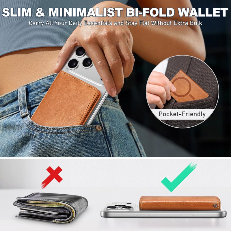 TUCCH for Magsafe Wallet with 6 Card Holders, RFID Blocking [Clear ID Window] PU Leather Folio Magnetic Phone Wallet for iPhone 17/16/15/14/13/12/Plus/Air/Pro/Pro Max Series, Textured Brown - Image 5