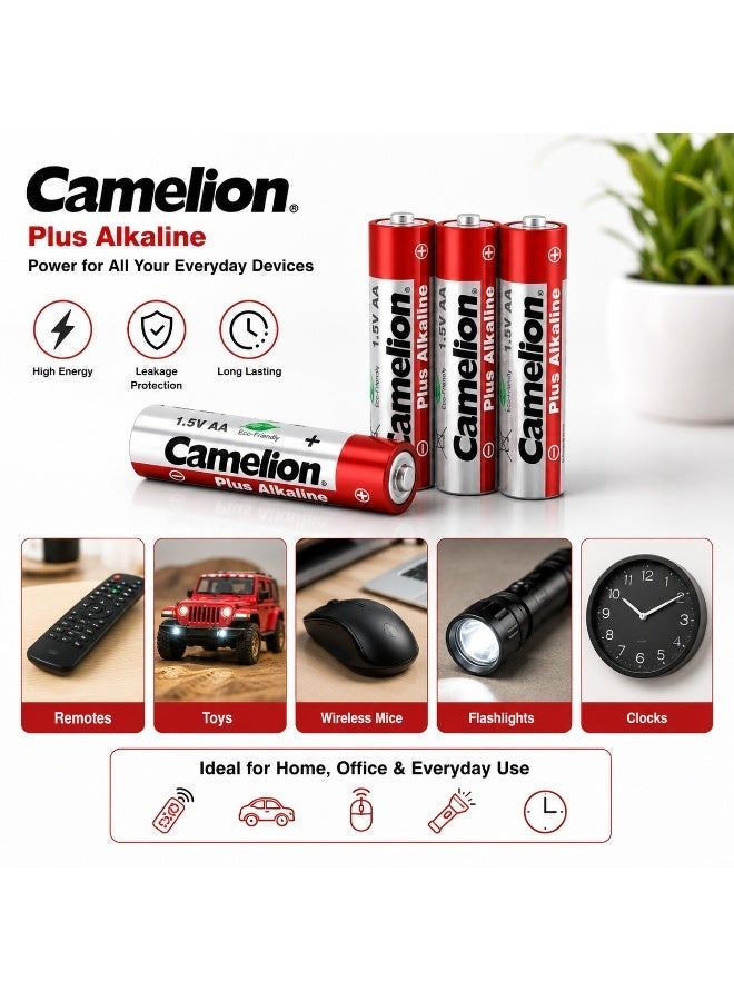 Camelion AA Alkaline Batteries 4 Pack, 1.5V Double A Long Life Battery for Remotes, Toys, Flashlights, Clocks & Household Devices - Image 5