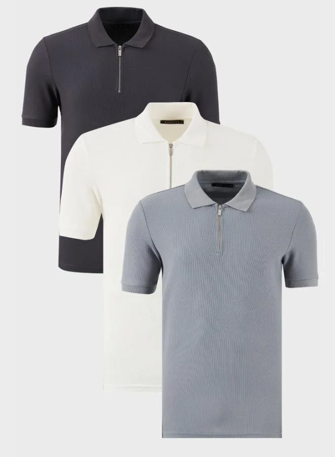 Buratti Buratti Cotton Regular Fit Half Zipper 3-Pack Polo Collar T-Shirt Men's Polo Collar T-Shirt 5902434S3