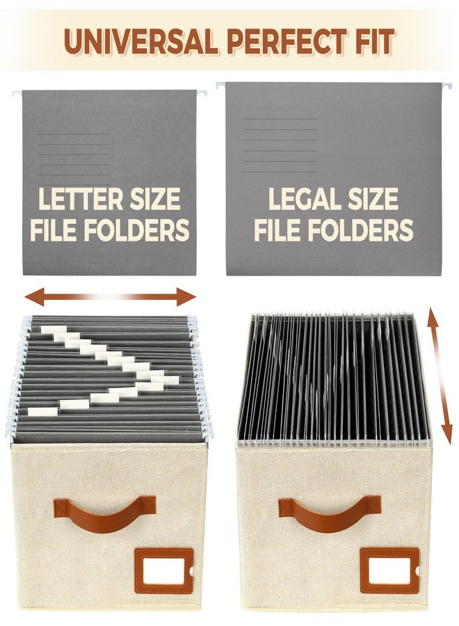 Storage Standard صندوق تنظيم ملفات قياسي للتخزين، عبوة من قطعتين مع غطاء - منظم مستندات معلق قابل للطي من الكتان، صناديق ملفات محمولة، صناديق ملفات خفيفة الوزن وقابلة للنقل مع مقابض وإضافات، لون عاجي - Image 5