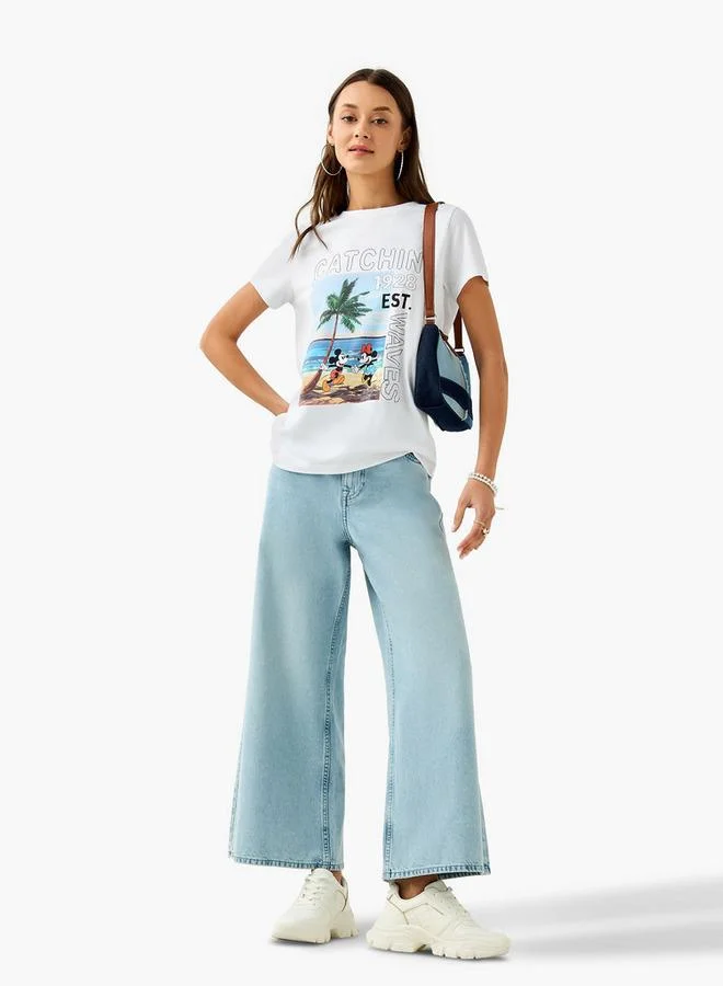 SP Characters Mickey Mouse and Minnie Mouse Print Crew Neck T-shirt