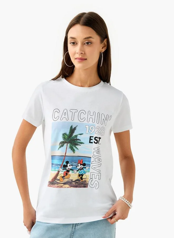 SP Characters Mickey Mouse and Minnie Mouse Print Crew Neck T-shirt