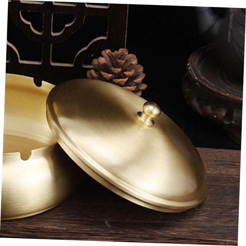 Brass Ashtray With Lid For Smokeless Ash Storage Jar Easy Clean Grip Home Outdoor Use - Image 5