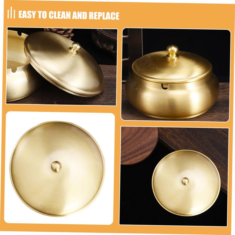 Brass Ashtray With Lid For Smokeless Ash Storage Jar Easy Clean Grip Home Outdoor Use - Image 4