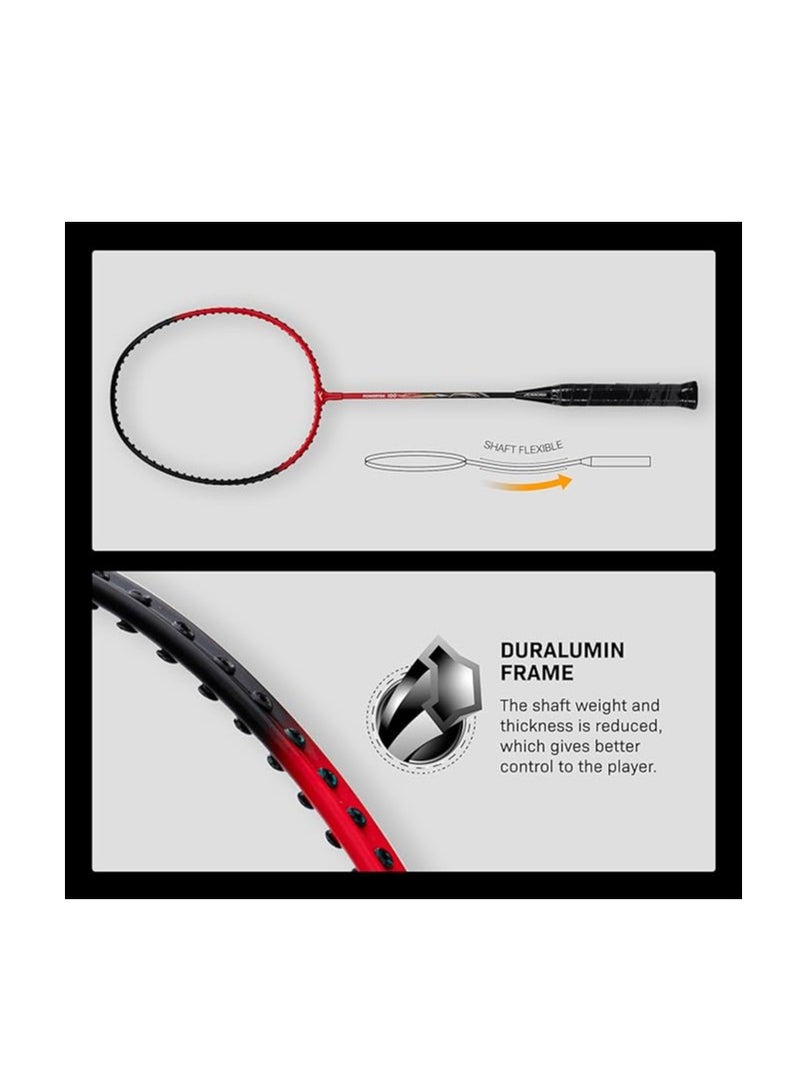 هندرد باورتيك 100 (مجموعة من 2) مضرب كرة الريشة بغطاء كامل | الحجم: قياسي، حجم المقبض: G5 | موتر | المادة: الألومنيوم | الحد الأقصى للتوتر: 16-18 رطلاً | للاعب المتوسط - Image 4