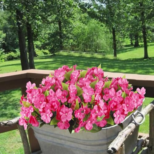 Fox & Fern Artificial Silk Impatiens Flower Bouquet | UV Resistant Plant for Home, Office, Wedding Decor GAAFIM-38RR (Pack of 1) (Rose Red) - Image 3