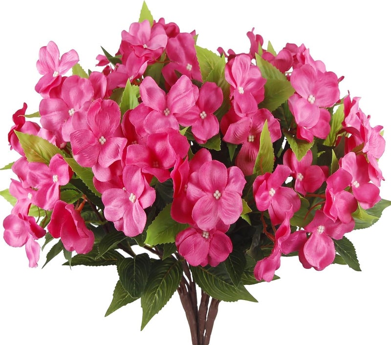 Fox & Fern Artificial Silk Impatiens Flower Bouquet | UV Resistant Plant for Home, Office, Wedding Decor GAAFIM-38RR (Pack of 1) (Rose Red) - Image 1