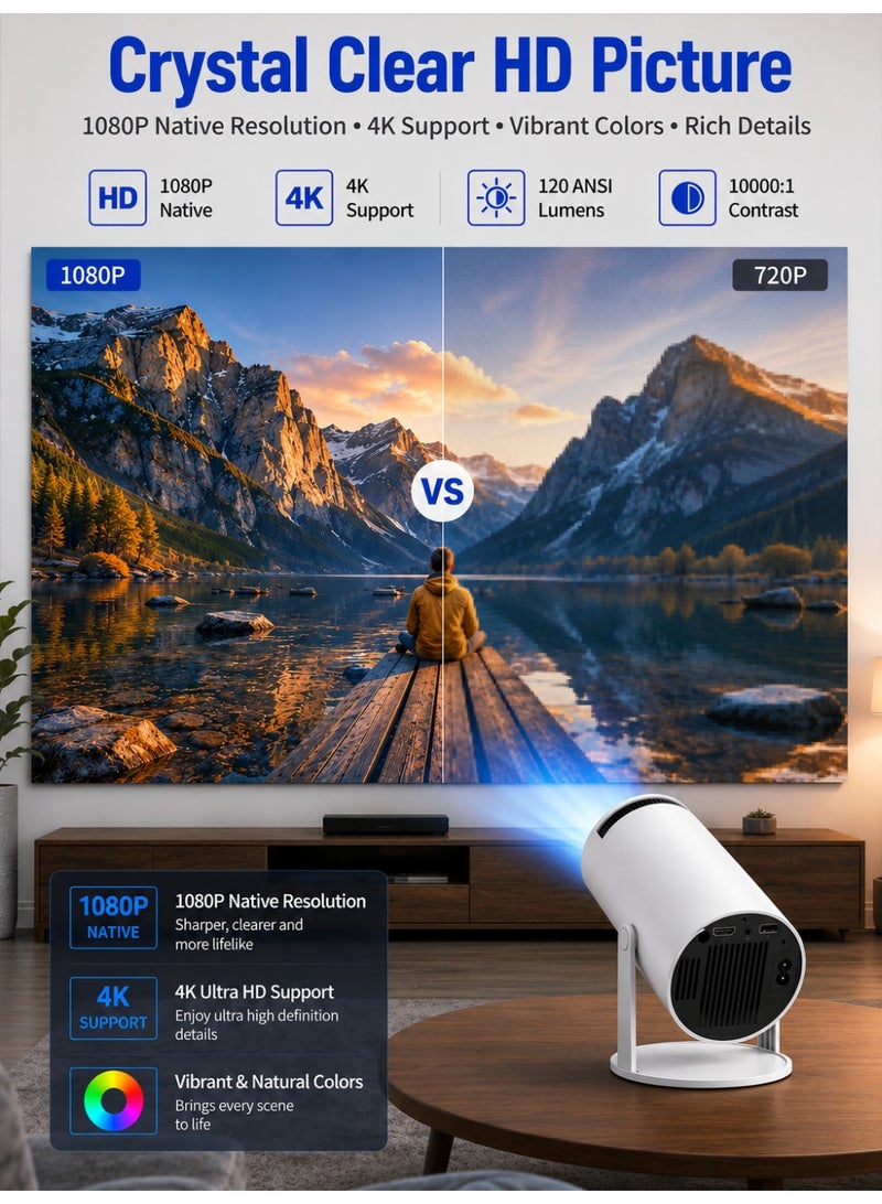 Eworld Smart Mini Projector 1080P with Android 11.0, 4K Support, 5G Dual Band WiFi, Bluetooth 5.0, Auto Focus, Auto Keystone, 180° Rotatable, 40-130 Inch Display, Built-in Speakers, Screen Mirroring, HDMI, USB & TF Card Compatible with TV Stick, PS5, Laptop, iPhone & Android, Portable Home Theater for Indoor & Outdoor Use - Image 5