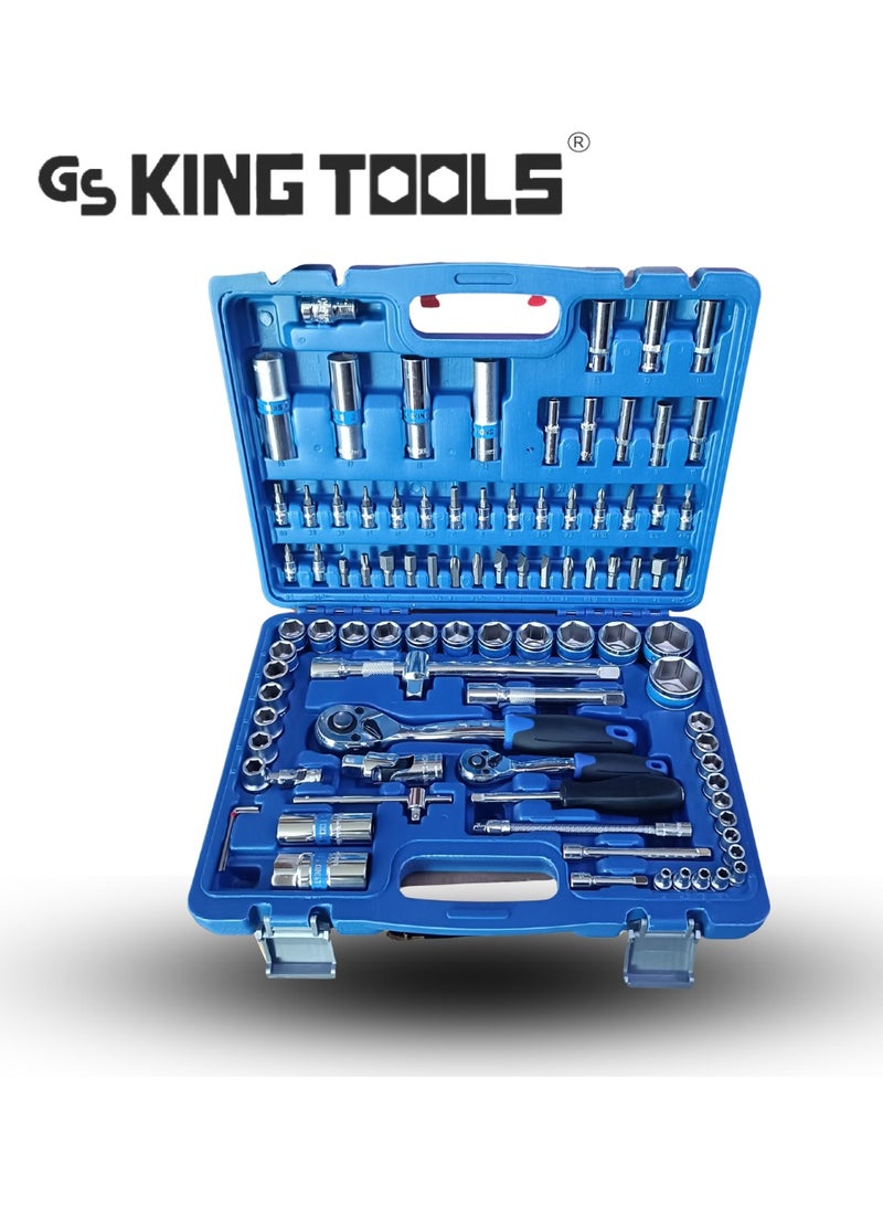 كينج تولز طقم عدة يدوية متكامل 94 قطعة من King Tools – فولاذ كروم فاناديوم  مقاوم للصدأ، مقاسات (1/2 - 1/4)، لصيانة السيارات والأعمال المنزلية - Image 1
