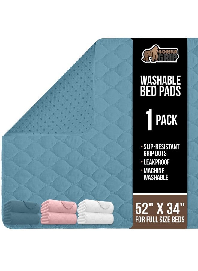 Gorilla Grip GORILLA GRIP Washable Underpads, Waterproof Reusable Heavy Absorbency Incontinence Bed Pads, Leak Proof Toddler Mattress Pad, 52x34 Slip Resistant Protector for Bedwetting, Adults and Kids, Blue  - Image 1