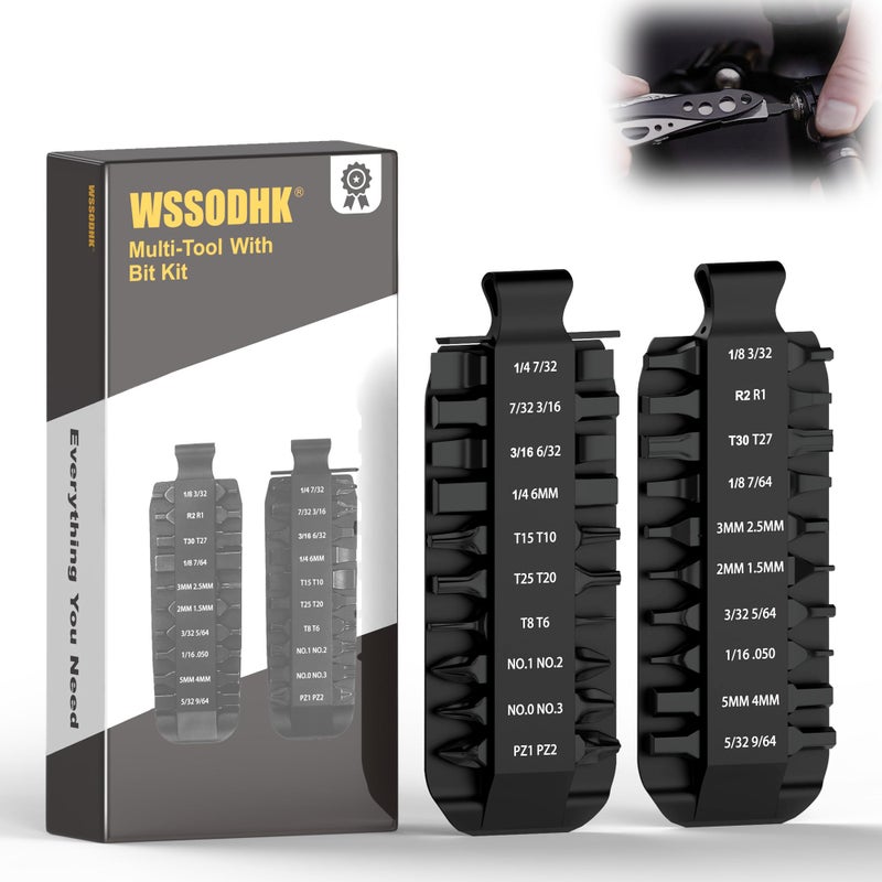 WSSODHK BitKit 21 DoubleEnded Screwdriver Bits Flat BitKit Designed for Leatherman MultiTool Screwdrivers IndustrialGrade Hardened S2 Impact Steel Comprises Double Sheaths and Storage Pouch - Image 2