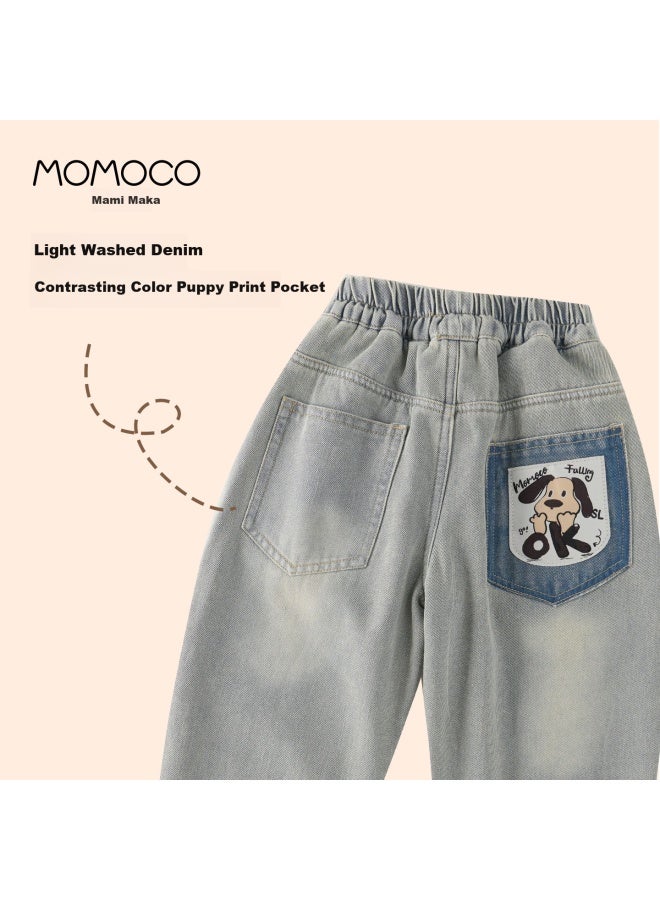 Momoco Boys' Pants  Autumn Winter Fashion Casual Denim Jeans Denim Blue 120