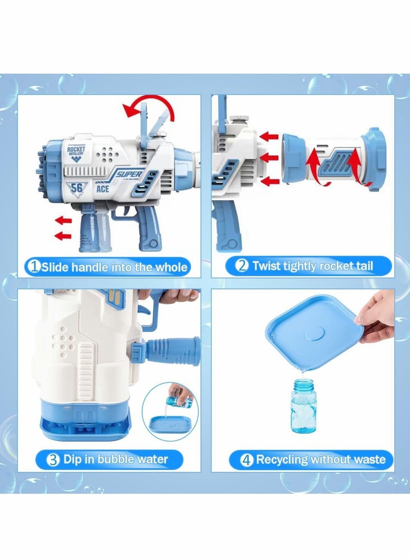 Excefore 56-Hole Bubble Machine Gun 360-Degree Rotate Rocket Bubble Launcher with Colorful Lights, Bubble Blower for Kids Adults Outdoor Birthday Party Wedding Social Summer Toy (Blue) - Image 4