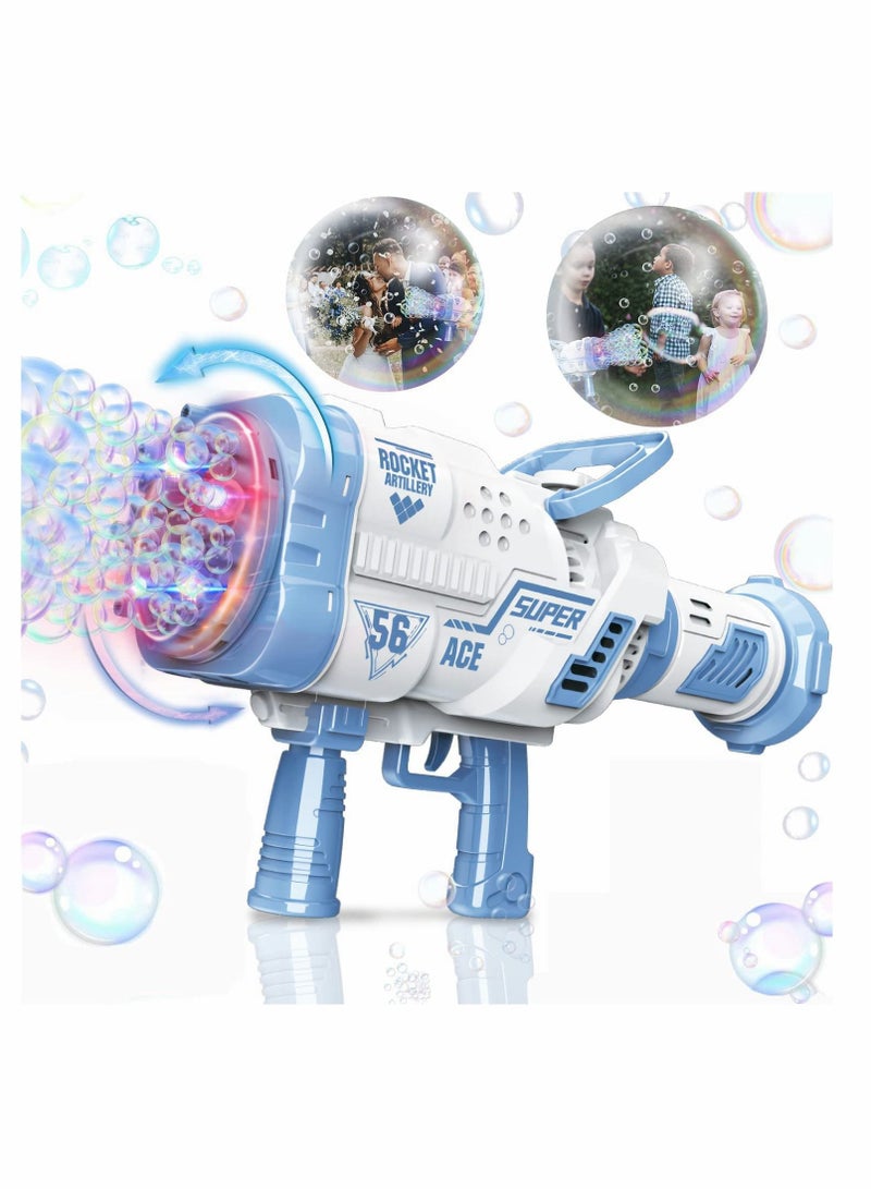Excefore 56-Hole Bubble Machine Gun 360-Degree Rotate Rocket Bubble Launcher with Colorful Lights, Bubble Blower for Kids Adults Outdoor Birthday Party Wedding Social Summer Toy (Blue) - Image 1