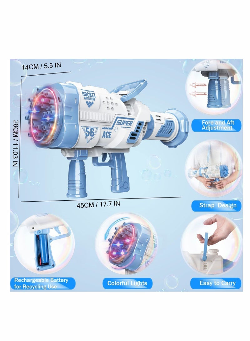 Excefore 56-Hole Bubble Machine Gun 360-Degree Rotate Rocket Bubble Launcher with Colorful Lights, Bubble Blower for Kids Adults Outdoor Birthday Party Wedding Social Summer Toy (Blue) - Image 3