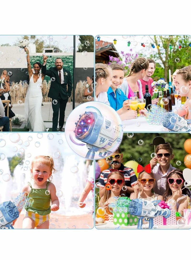 Excefore 56-Hole Bubble Machine Gun 360-Degree Rotate Rocket Bubble Launcher with Colorful Lights, Bubble Blower for Kids Adults Outdoor Birthday Party Wedding Social Summer Toy (Blue) - Image 2