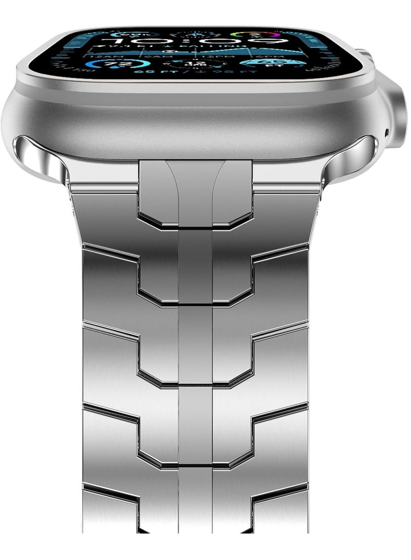 TIGER Stainless Steel Strap for iWatch 49mm, 46mm, 45mm, 44mm, 42mm – Silver Replacement Band for Apple Watch Ultra 3, Ultra 2, Ultra, Series 10, 9, 8, 7, SE, 6, 5, 4, 3, 2, 1 – Durable, Adjustable, Elegant Design - Image 2