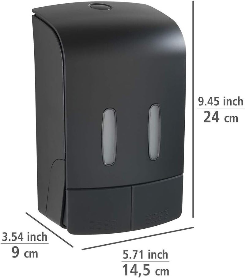 KURIC Heavy Duty ABS Wall Mounted Dual Twin Liquid Soap Dispenser for Bathroom Shampoo Handwash Conditioner Dispenser for Wash Basin and Kitchen Sinks (480 x 480-960 Ml, Black) - Image 5