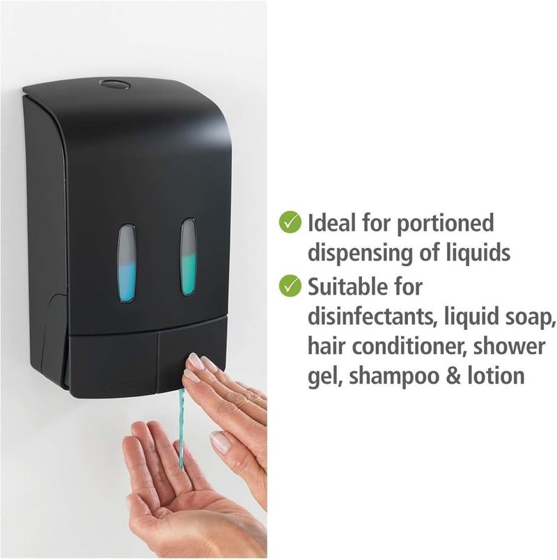 KURIC Heavy Duty ABS Wall Mounted Dual Twin Liquid Soap Dispenser for Bathroom Shampoo Handwash Conditioner Dispenser for Wash Basin and Kitchen Sinks (480 x 480-960 Ml, Black) - Image 4