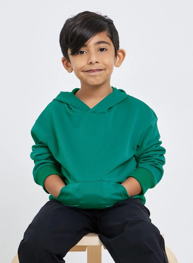 ستايلي Styli Boys Dark Green Relaxed Fit Hoodie with Front Pocket